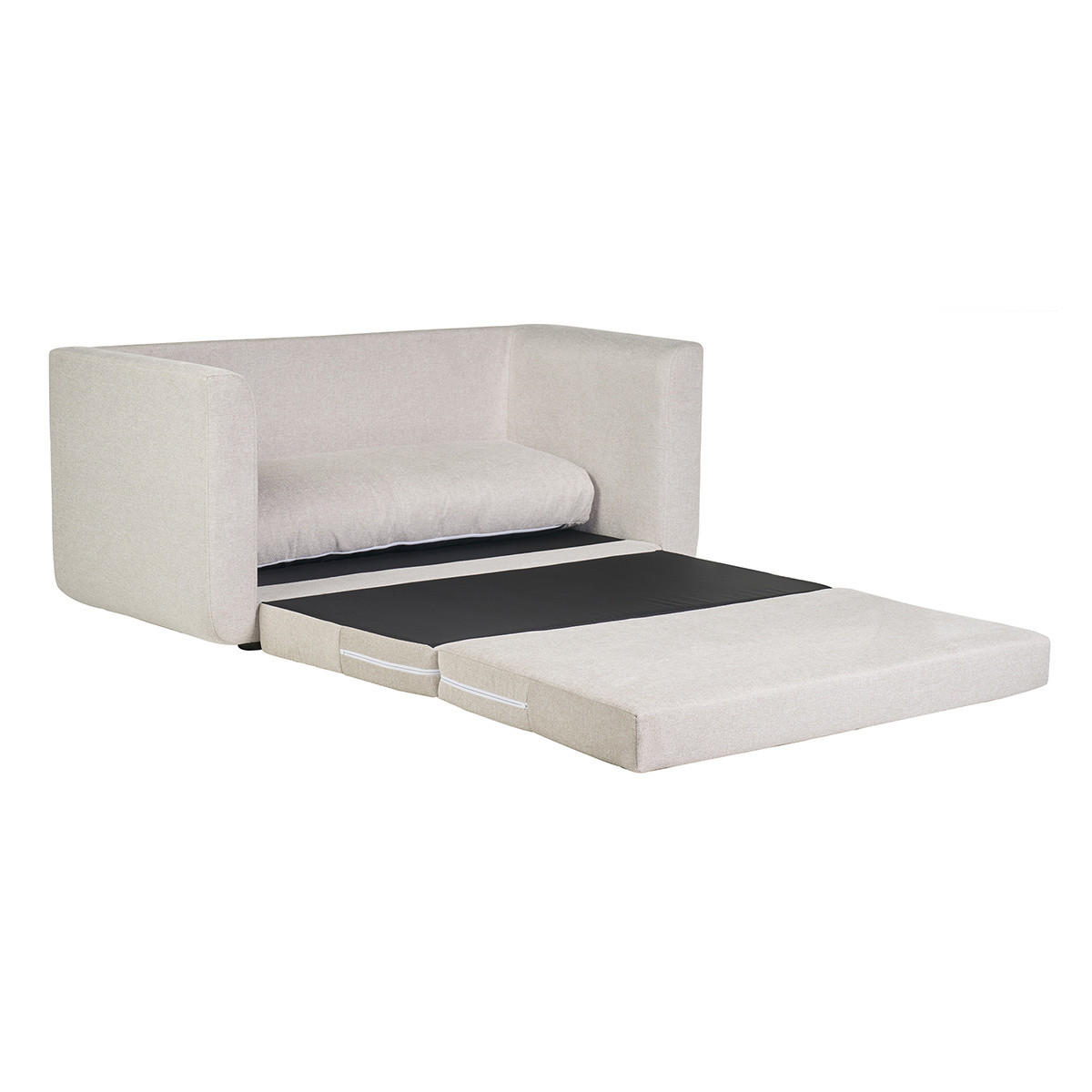 SCHLAFSOFA 2-Sitzer Beigefarben Samteffekt LEON - Creme, Textil (71/78/147cm) - Miliboo