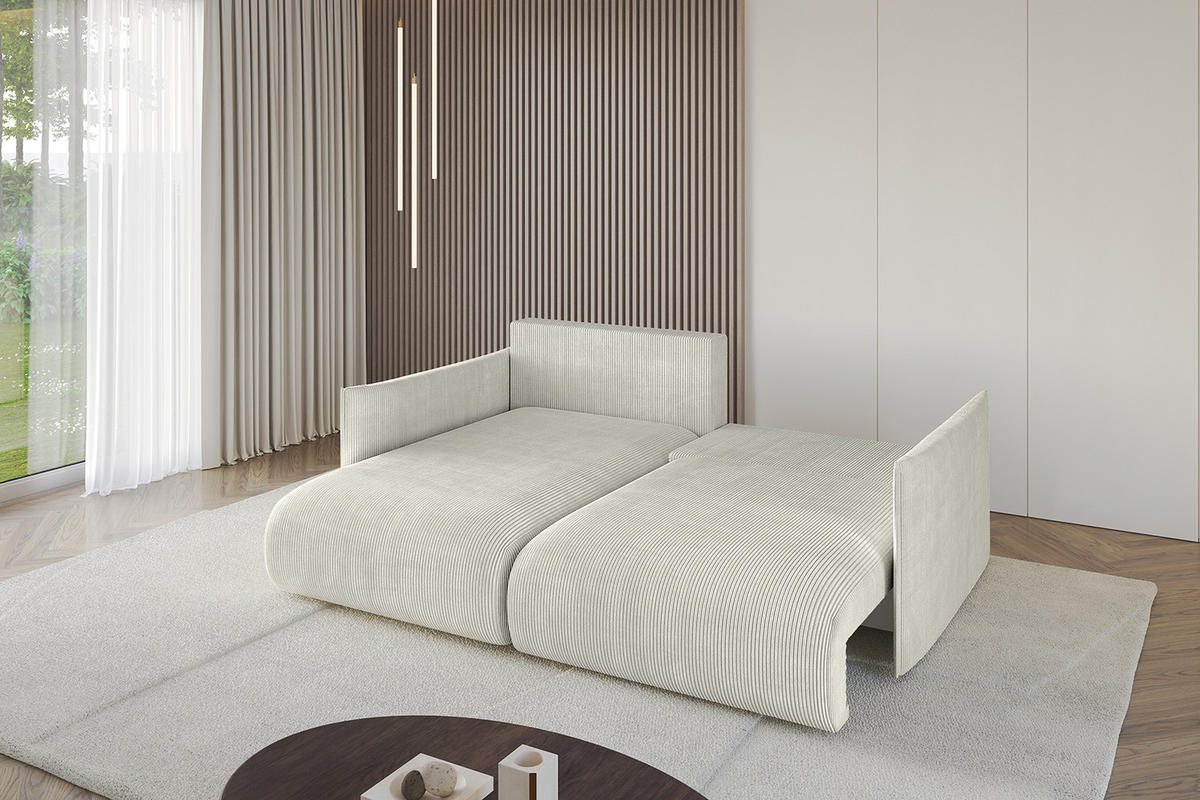 ECKSOFA mit Schlaffunktion und Bettkasten ONESK-L 208x165x40 Hellgrau Cord - Hellgrau, Holzwerkstoff/Kunststoff (208/165cm) - ALTDECOR