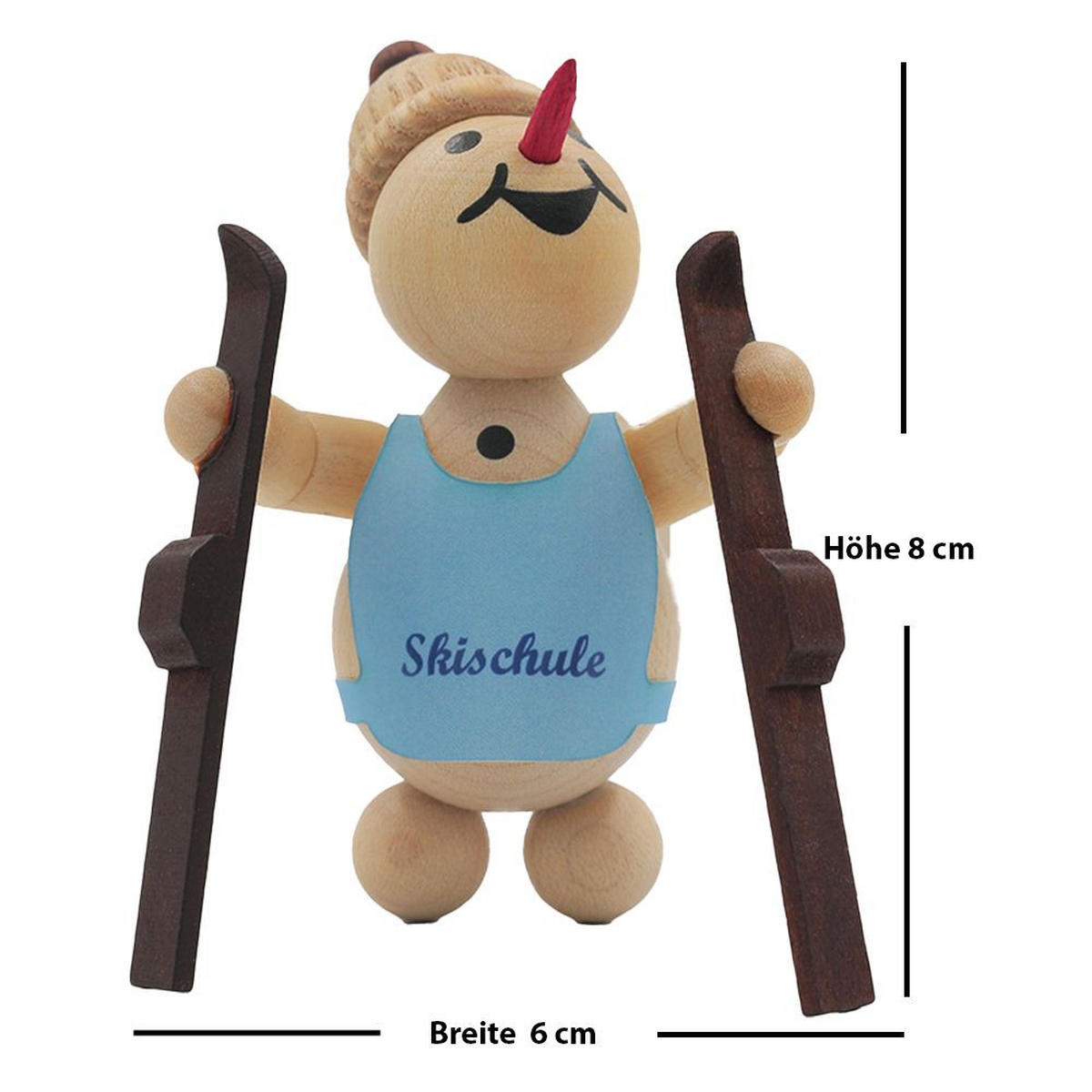 HOLZFIGUR Schneemann Junior Skianfänger Guck in die Luft 9 cm - Multicolor, Holz (8/9/0.1cm)
