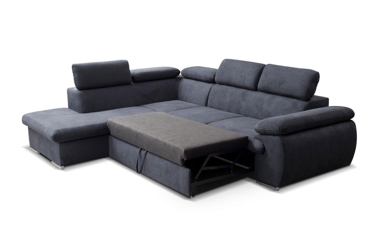 ECKSOFA SACRO Braun Plüsch-Stoff mit Schlaffunktion - Braun, Holz (271/221cm) - MASSENO