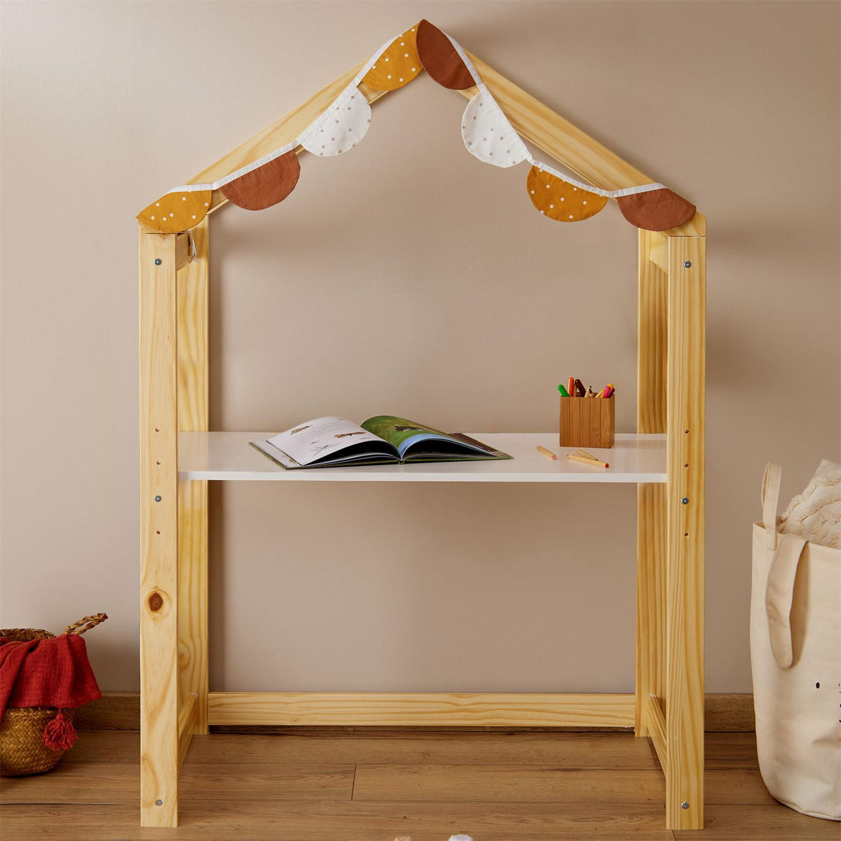 KINDERSCHREIBTISCH LIA - Naturfarben/Weiß, Holz (101/149/51cm) - IDIMEX