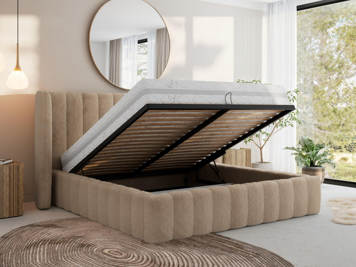 POLSTERBETT GOLETTA CLASSIC 200/200 - Beige Plüsch - Multipocket-Matratze - Beige, Textil (200/200cm) - MKS