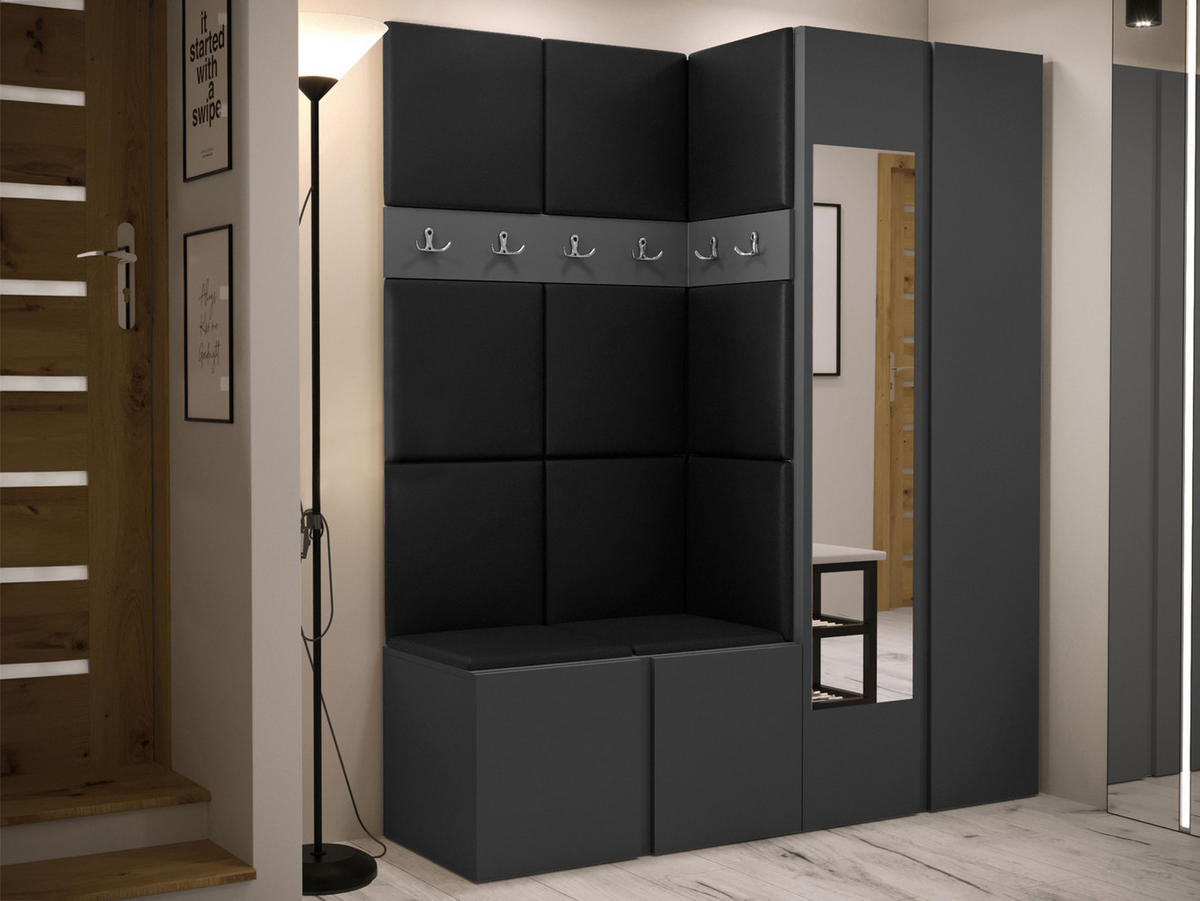 GARDEROBEN-SET Orion XII - Graphitfarben/Schwarz, Holzwerkstoff/Kunststoff (158/186/46cm) - MIRJAN24