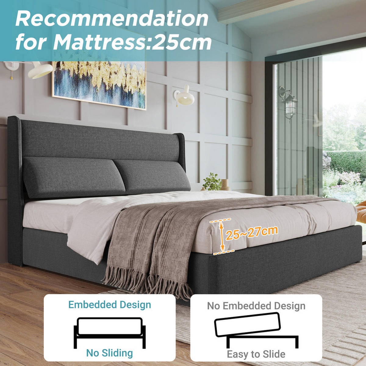 POLSTERBETT 160x200cm Doppelbett hydraulisch mit Stauraum & Kopfstütze Grau - Grau, Holz (160/200cm) - FLIEKS