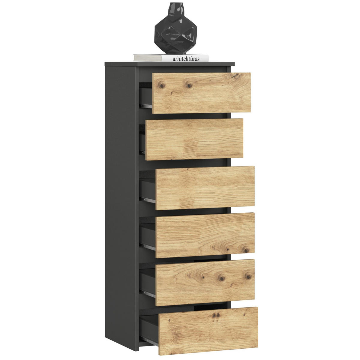 KOMMODE Graphit Grau, Eiche Artisan 109/40/35 - Eiche Artisan, Holzwerkstoff (40/109/35cm) - RAUMHIRSCH FURNITURE