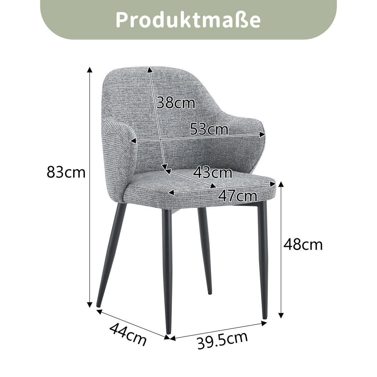 ARMLEHNSTUHL-SET DE-36721 2 Stück mit breiter Rückenlehne Grau - Grau, Metall (56.5/83/53cm) - ComfortXL