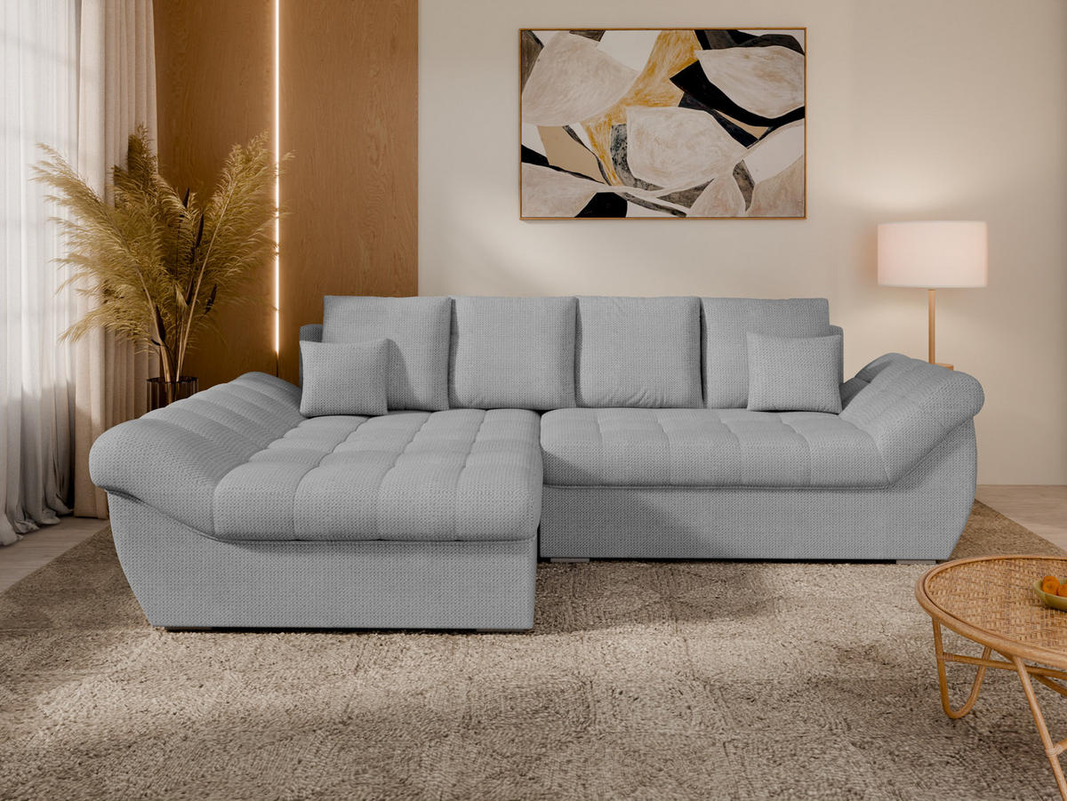 ECKSOFA ZAYA mit Schlaffunktion L-Form, Sofa mit Bettkasten, Wohnzimmersofa, Couch, Soffa, Bettsofa, LINKS- Hellgrau - Hellgrau, Holz (279/175cm) - Homesy