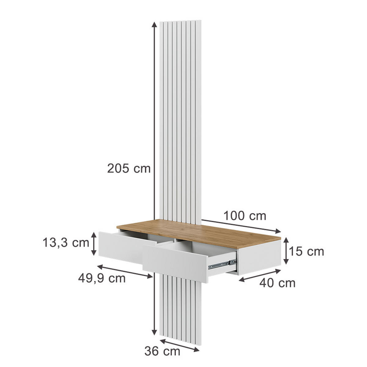 TOALETNÝ STOLÍK Melina Biela/dubová - biela, kompozitné drevo (100/205/40cm) - Vicco
