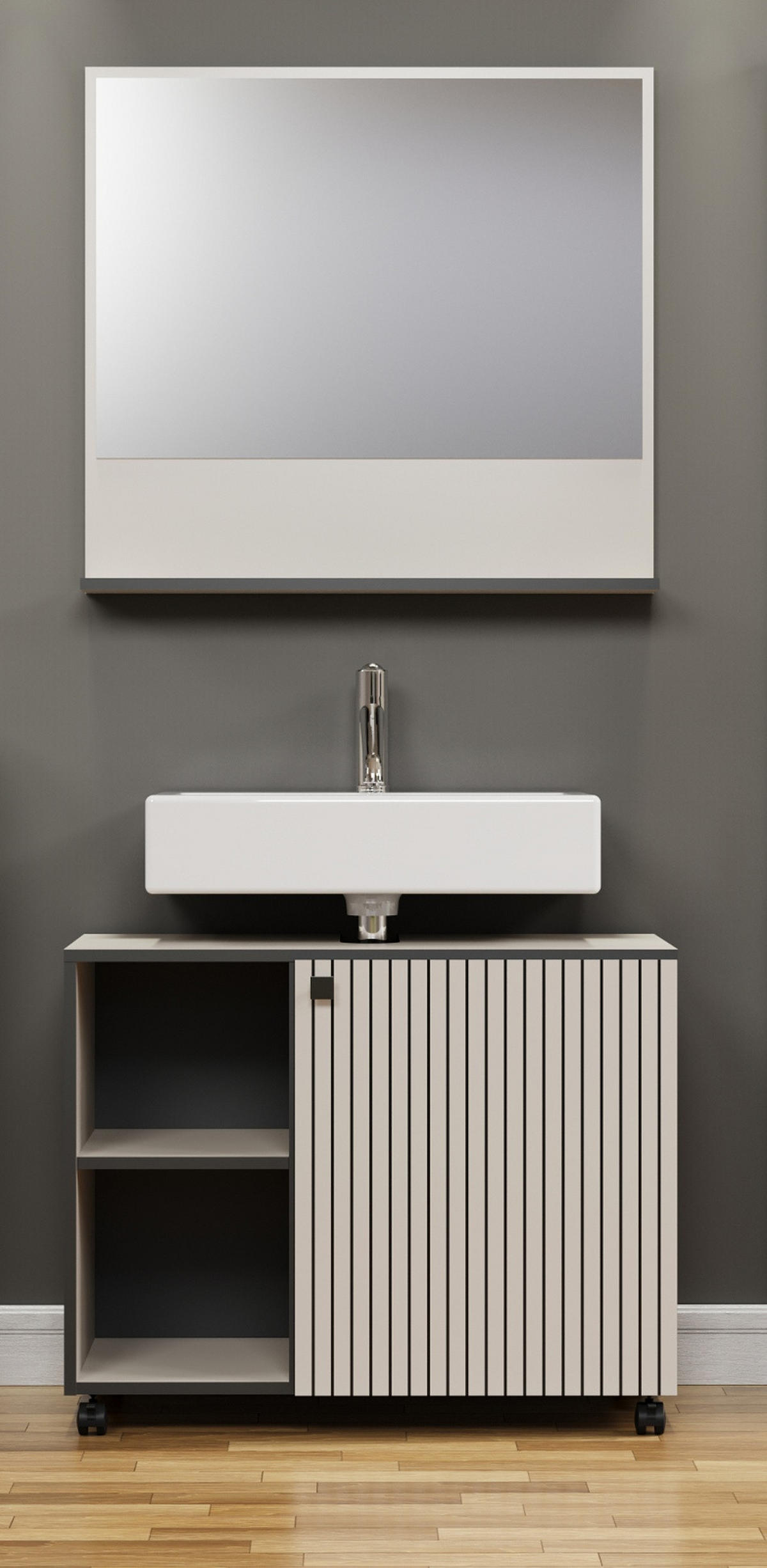 BADSPIEGEL Kaschmir, grau 80 cm, Badezimmer Spiegel mit Ablage - Kaschmir/Grau, Glas/Holzwerkstoff (80/74/14cm) - Top.Furn
