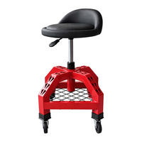 WERKSTATTHOCKER Rot höhenverstellbar Rollen - Rot, Textil/Metall (40/50/40cm) - Relaxdays