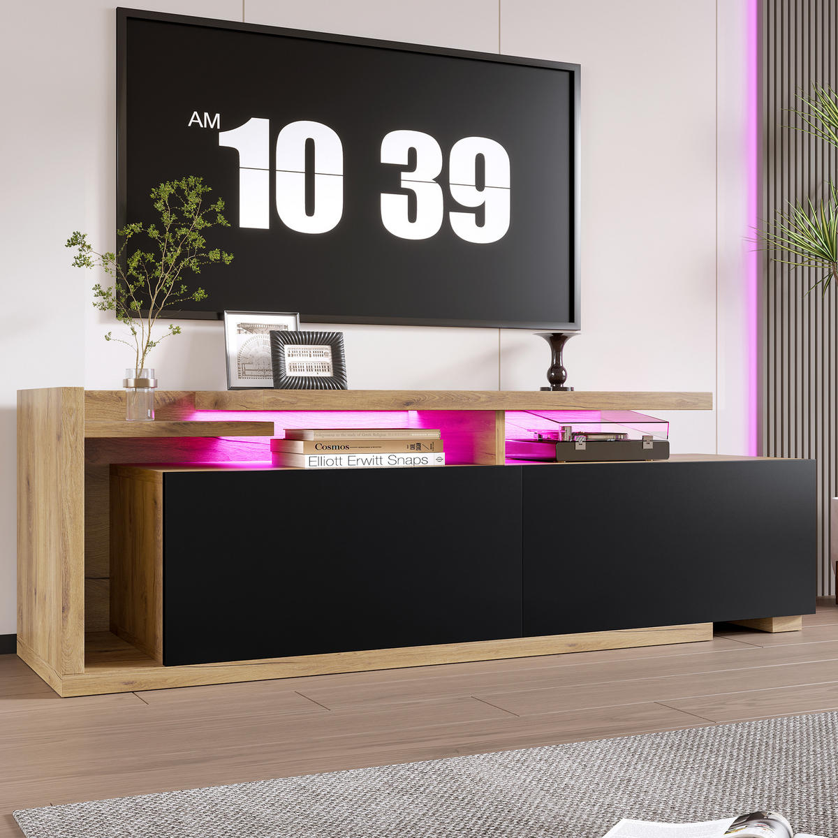 TV-LOWBOARD,UNENDLICH kombinierbar mit integriertem LED-Beleuchtungssystem - Natur - Naturfarben, Holz/Holzwerkstoff (40/45/135cm) - KOMHTOM