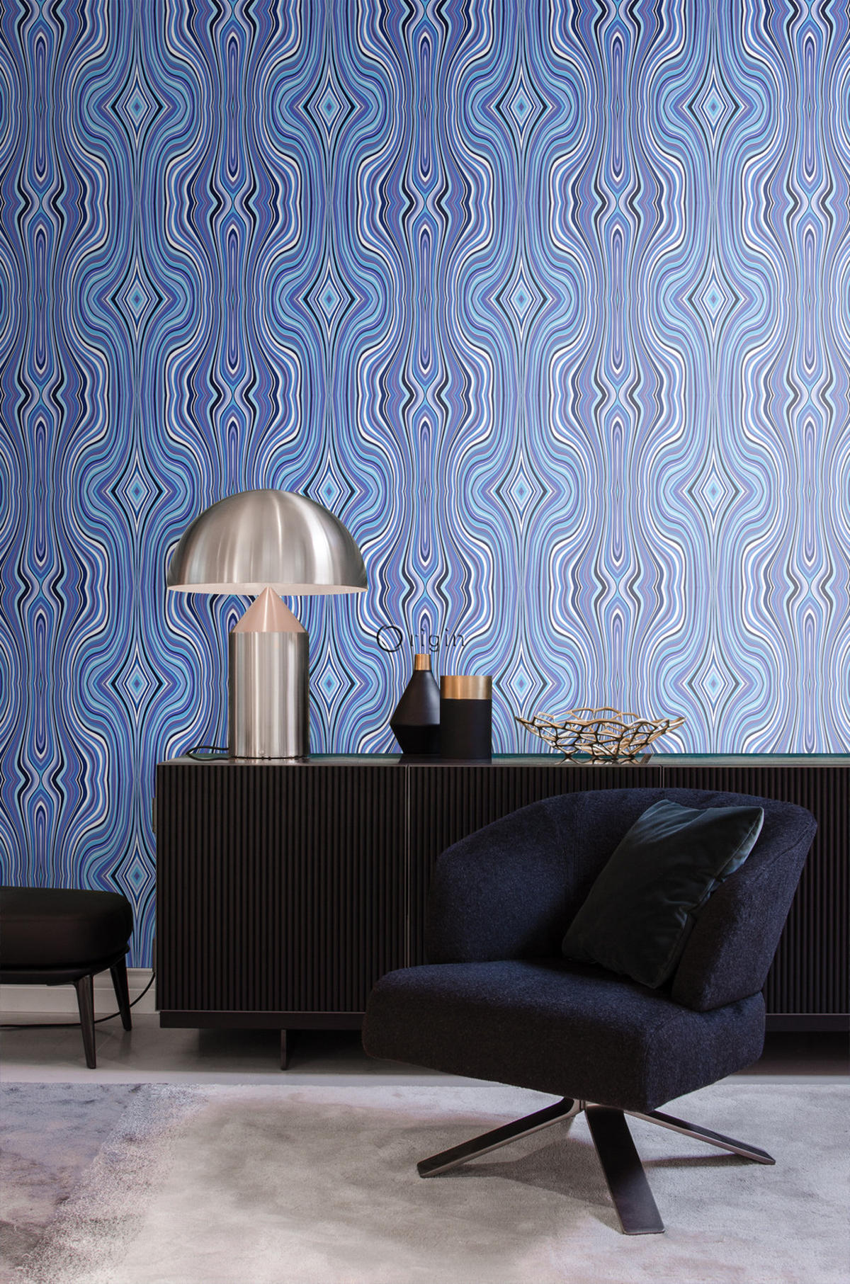 TAPETE grafische Linien 53 cm x 10.05 m - Blau, Papier (53/1000cm) - Origin Wallcoverings