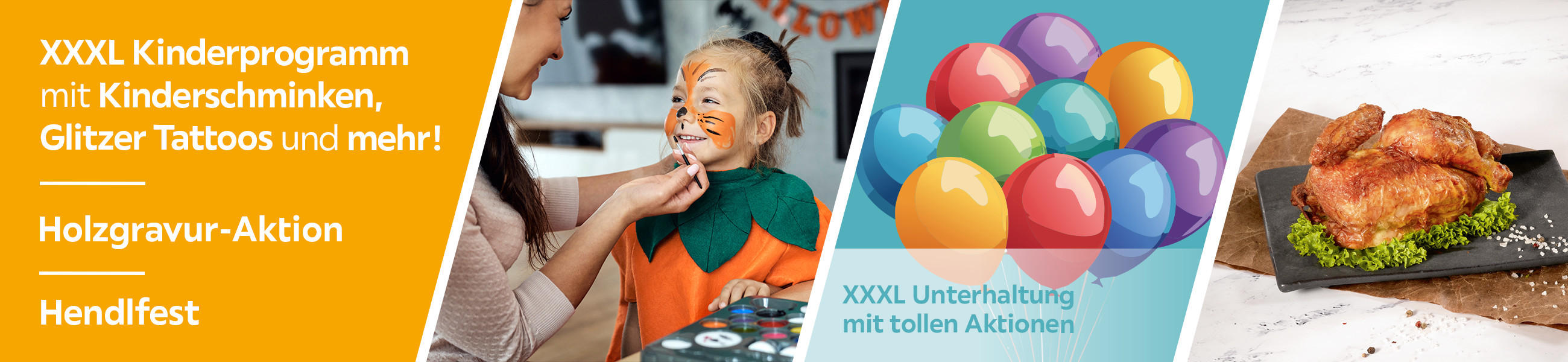XXXL Kinderprogramm mit Kinderschminken, Glitzer Tattoos und mehr! - Holzgravur-Aktion - Hendlfest - XXXL Unterhaltung mit tollen Aktionen