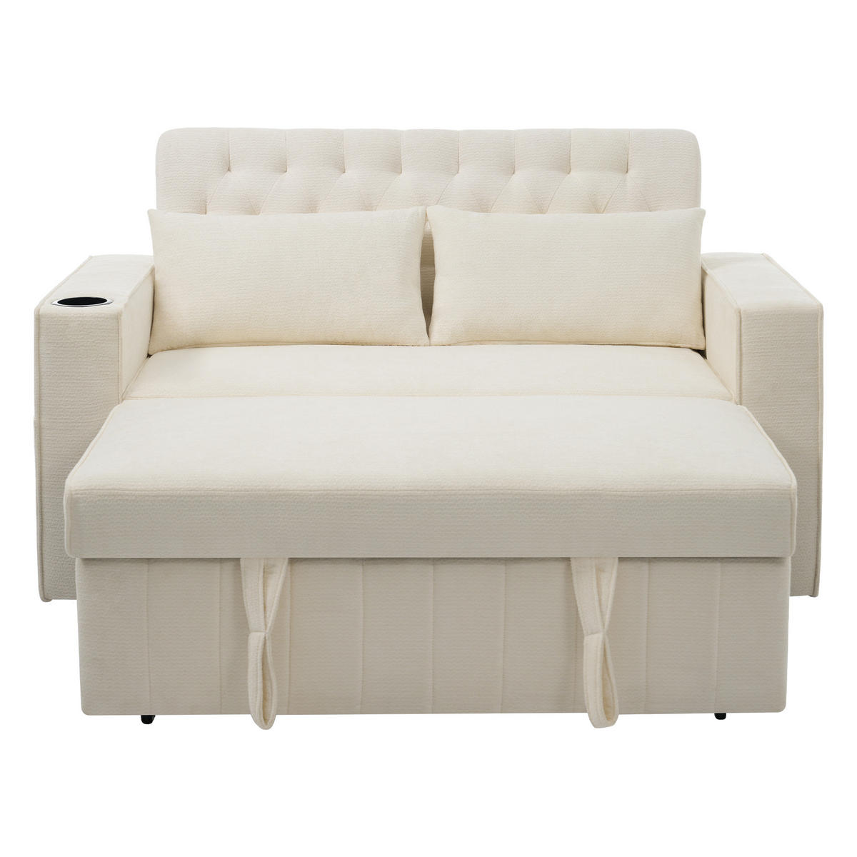 SCHLAFSOFA Multifunktion mit Getränkehalter und USB-Ladeanschlüssen Chenille Beige 140/137/84 cm - Beige, Textil (140/84/137cm) - OKWISH