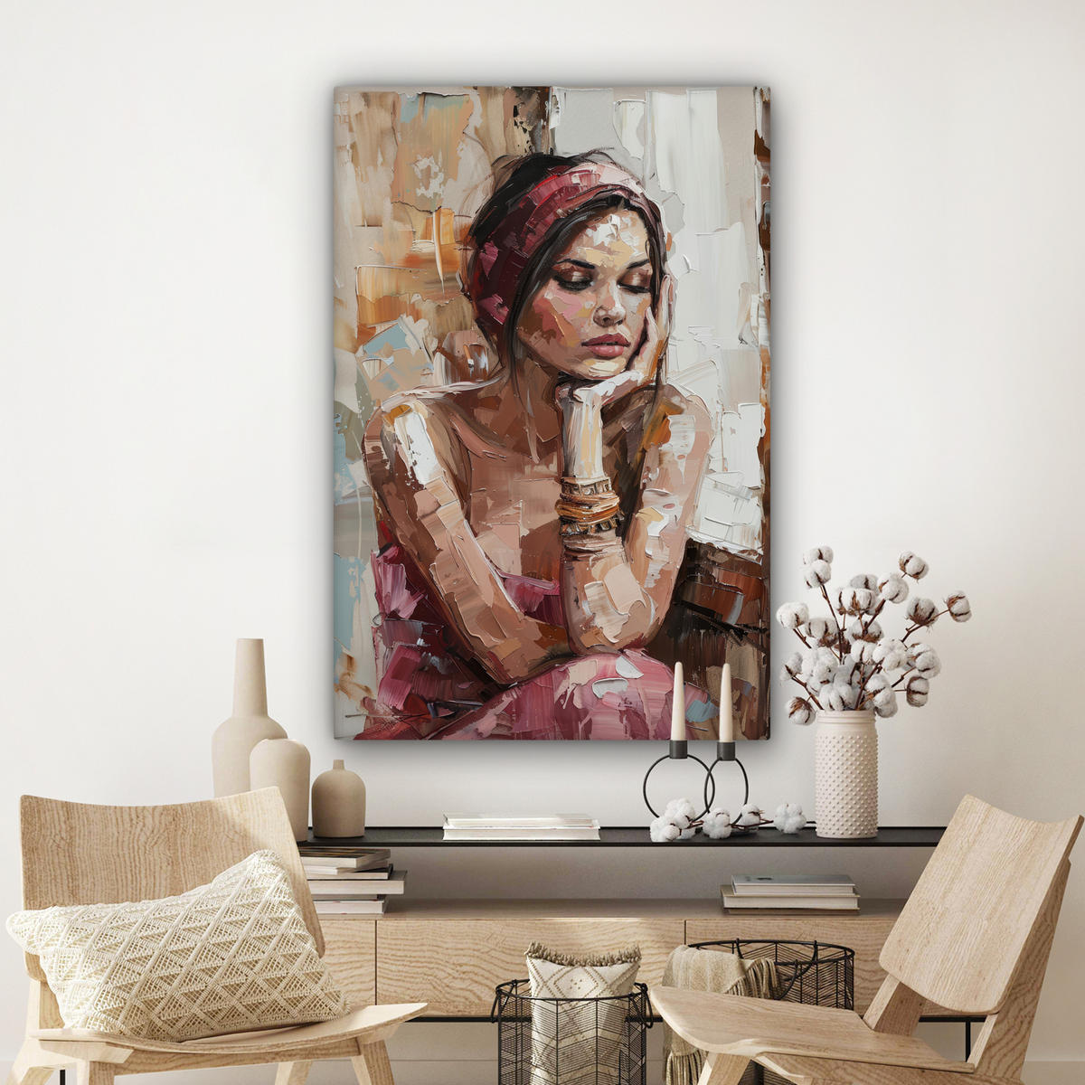 LEINWANDBILD Frau - Lackierung - Porträt - Modern Deko Groß 90x140 cm - Altrosa, Textil (90/140cm) - MuchoWow