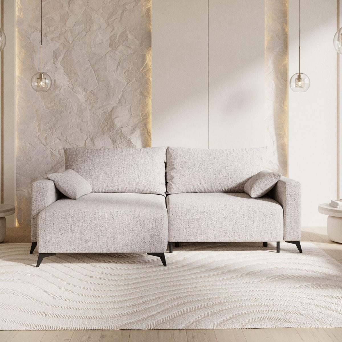 ECKSOFA NUVIO mit Schlaffunktion Beige im Neve Stoff - Beige/Schwarz, Holz/Holzwerkstoff (239/148cm) - AltaBeds