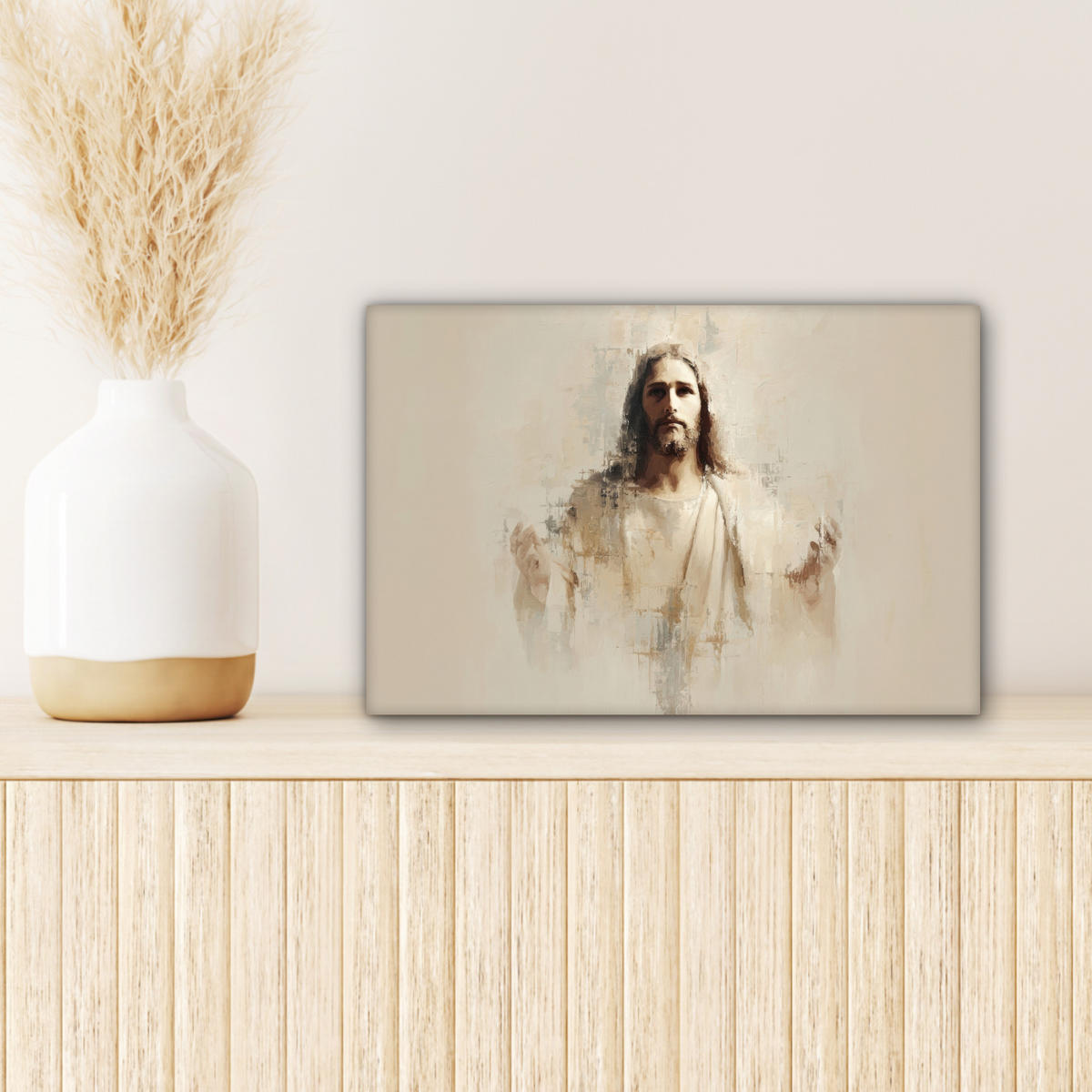 LEINWANDBILD Porträt - Abstrakt - Jesus - Beige Deko Schlafzimmer 30x20 cm - Beige, Textil (30/20cm) - MuchoWow