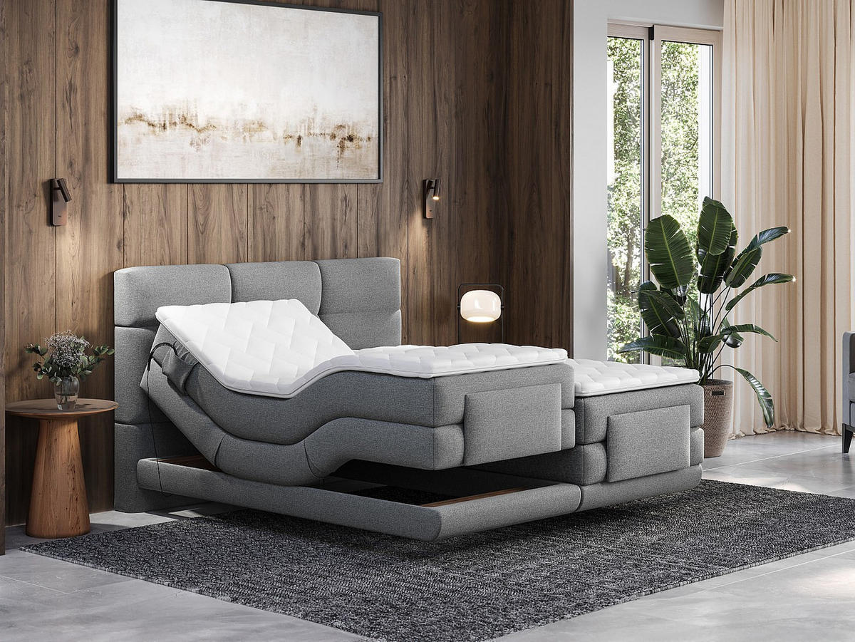 BOXSPRINGBETT - 2 Personen - stoff - hellgrau Lodi - Hellgrau, Textil (90/200cm) - Vente-Unique