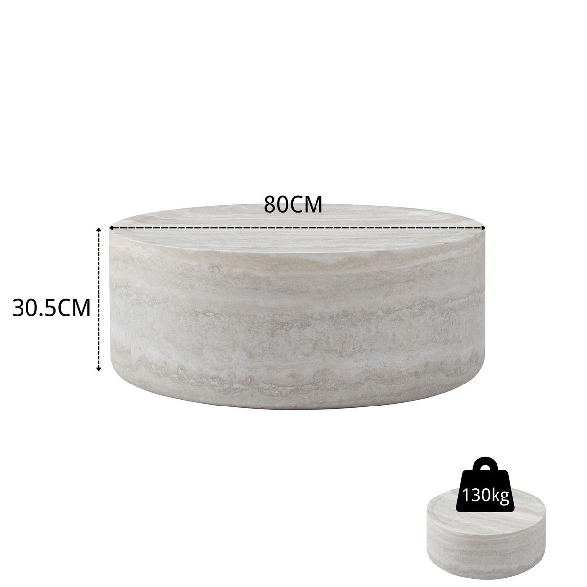 RUNDER BEISTELLTISCH Cremeweiß - Beige, Holzwerkstoff (80/80/30.5cm)