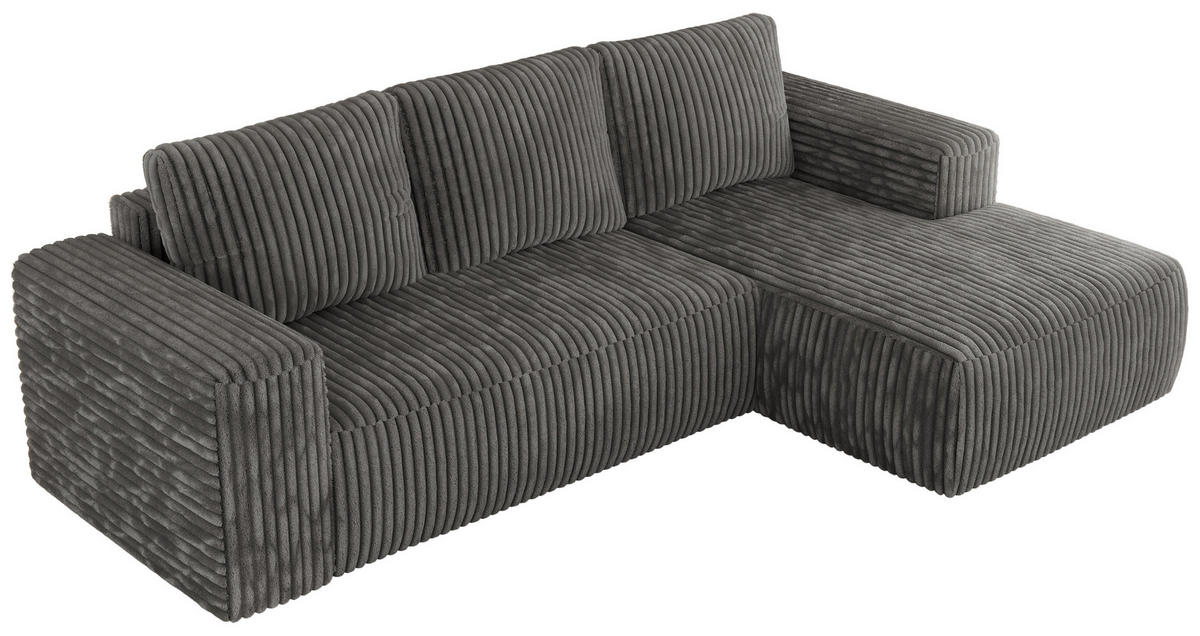 ECKSOFA TRENTINO L Dunkelgrau Cord - Rechts - Dunkelgrau/Schwarz, Textil (164/266cm) - MKS