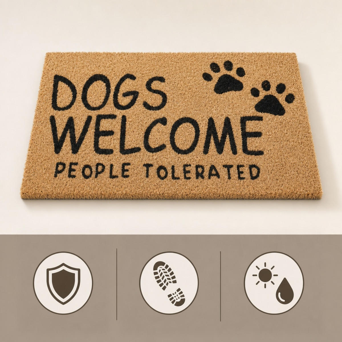 ROHOŽKA Přírodní Černá kokos Dogs Welcome 60x40 cm - béžová, textil/plast (60/40cm) - Relaxdays