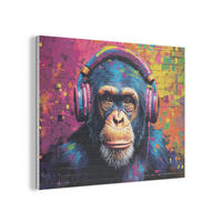 AKUSTIKPANEEL Graffiti - Schimpanse - Straßenkunst - Kopfhörer - Affe 80x60 cm - Blau, Textil (80/0.9/60cm) - MuchoWow