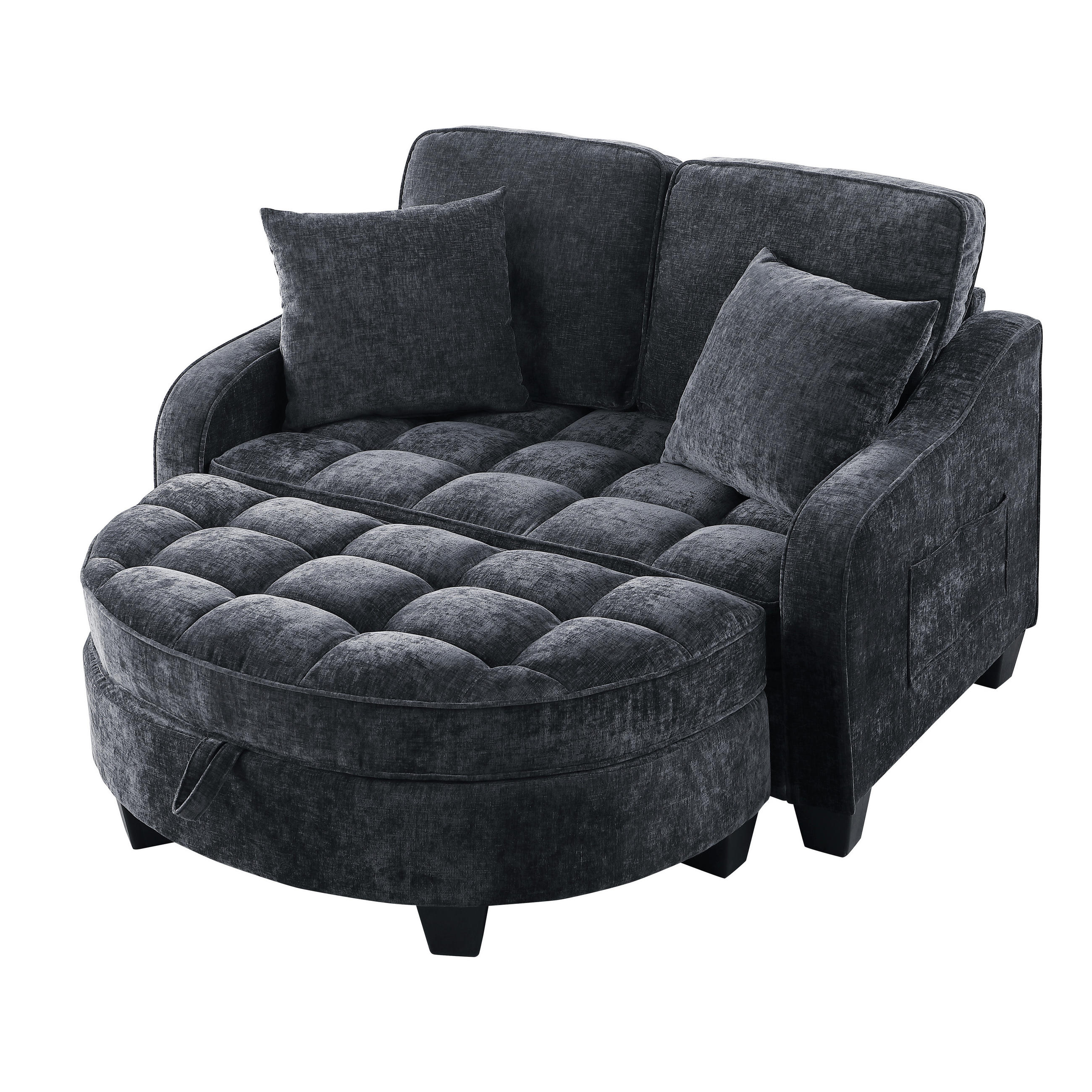 SCHLAFSOFA 2-in-1 mit Hocker und Stauraum, Schwarz - Schwarz, Holz (132/93/129cm)