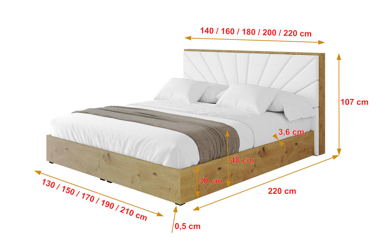 POLSTERBETT mit Bettkasten und Lattenrost, Bett mit Matratze H3/H4 - ENZO6 200x200 Weiß Kunstleder - Weiß Hochglanz, Holzwerkstoff/Textil (200/200cm) - ALTDECOR