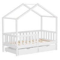 HAUSBETT 70x140 cm Weiß aus Kiefernholz mit 2 Schubladen und Rausfallschutz - Weiß, Holz (70/140cm) - ML-DESIGN