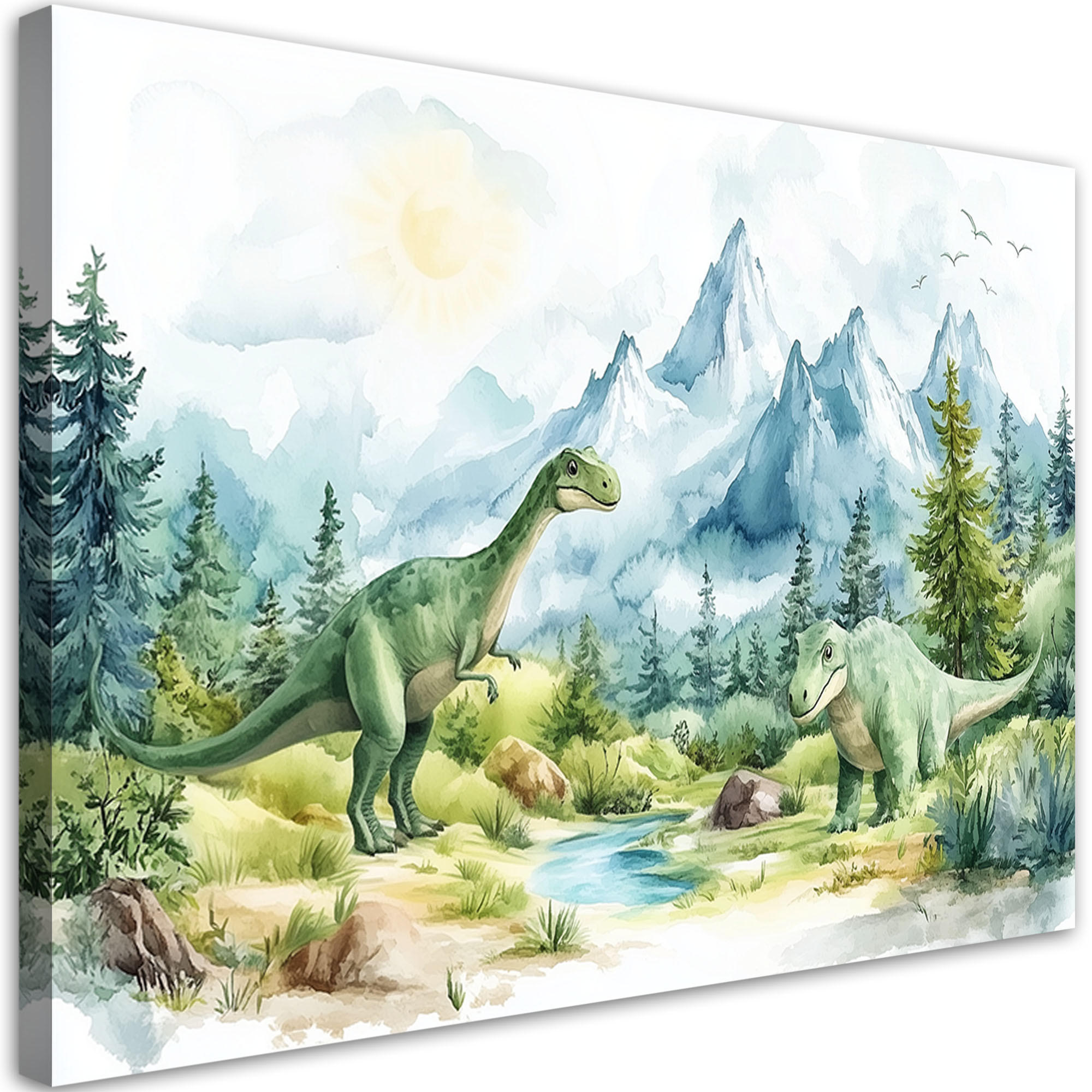 WANDBILD für kinder dinosaurier prähistorische reptilien grüne landschaft - Grün, Textil (90/60cm) - Feeby