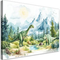 WANDBILD für kinder dinosaurier prähistorische reptilien grüne landschaft - Grün, Textil (90/60cm) - Feeby