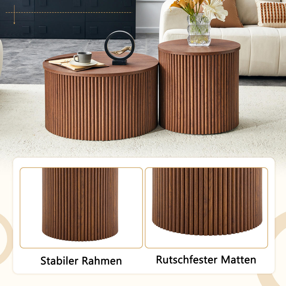 BEISTELLTISCH-SET Walnuss 2er-Set - Walnussfarben, Holzwerkstoff (65/65/40cm) - PANGIVO