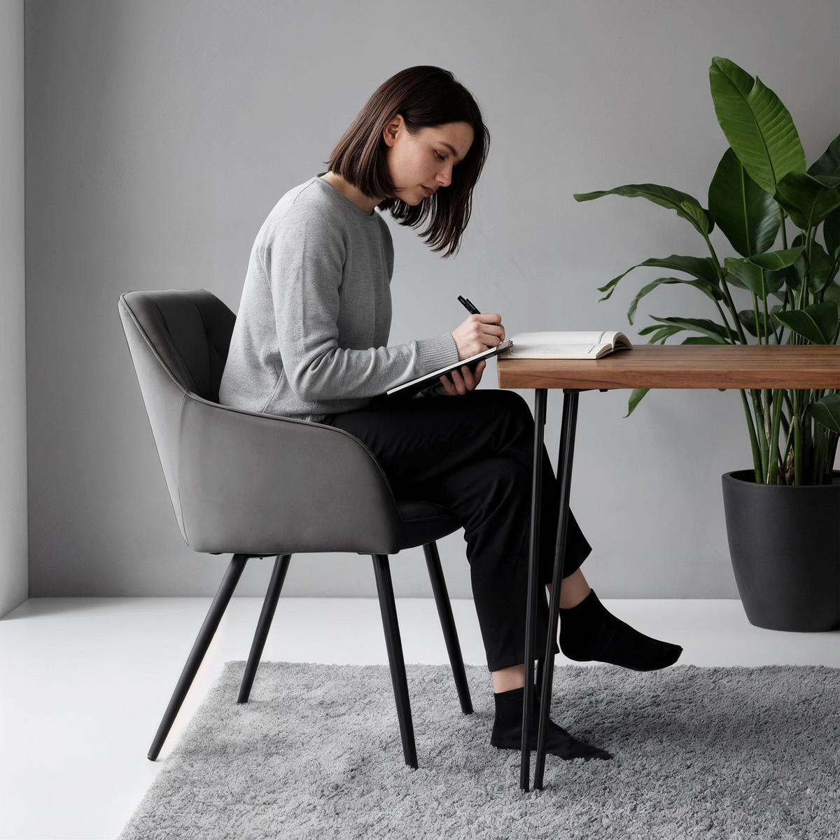 POLSTERSTUHL 6er Set, Metallbeine Graphit, Schwarz 54,5/82,5/58 - Schwarz, Textil (55/83/58cm) - RAUMHIRSCH FURNITURE