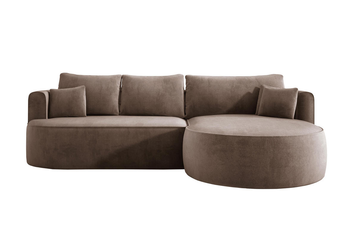 ECKSOFA FIORE L-förm Moderne Ausziehbare Schlaf-Funktion, automatischer Auffaltung, lose Rückenkissen freistehend RECHTS 284x183x82cm Cappuccino - Cappuccino, Holz/Textil (284/183cm) - DomoHome