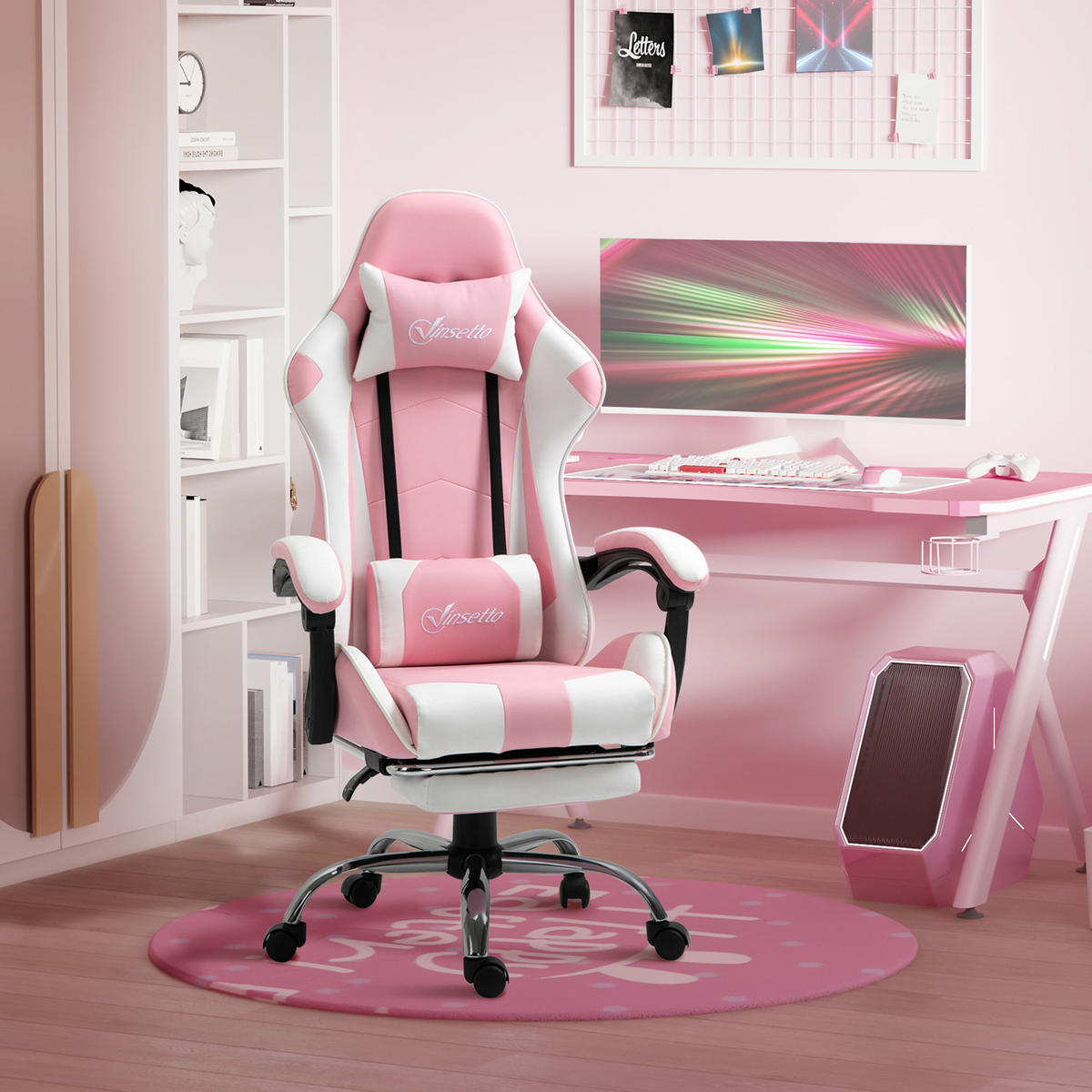 DREHSTUHL 64/67/119-127 cm pink aus Schaumstoff mit Fußstütze - Pink, Kunststoff (67/127/64cm) - OKWISH