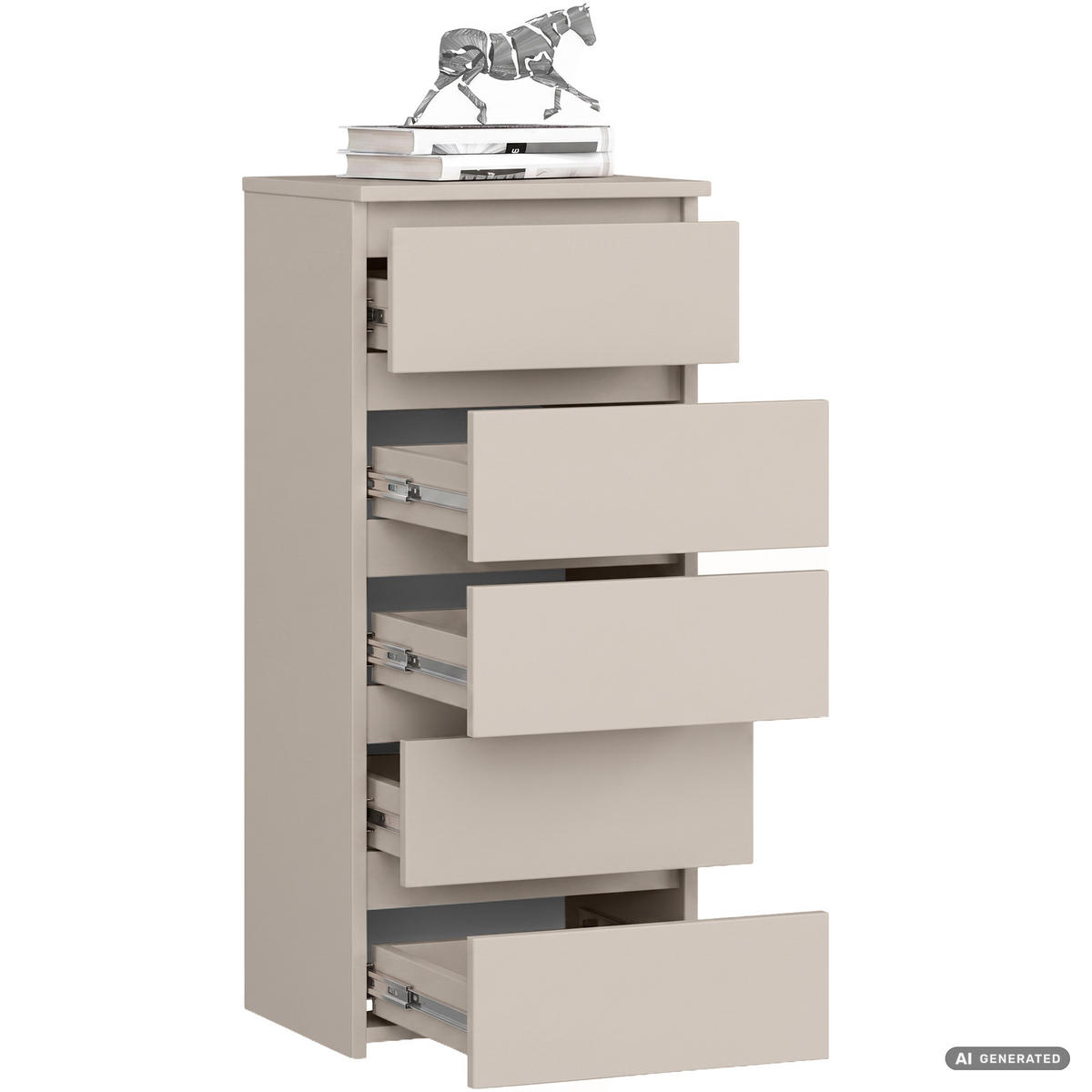 KOMMODE CL5 Kaschmir 40 cm 5 Schubladen Front Kaschmir B40xH92xT35 cm - Beige, Holzwerkstoff (40/92/35cm) - Akord
