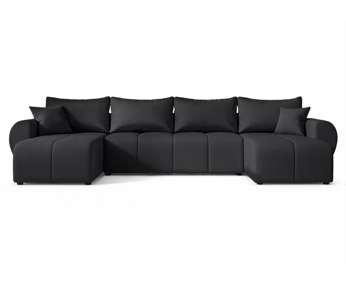 WOHNLANDSCHAFT Malatya U Form Schwarz 311/145/80 cm mit Schlaffunktion - Schwarz, Kunststoff/Textil (311/80/145cm) - AX Living