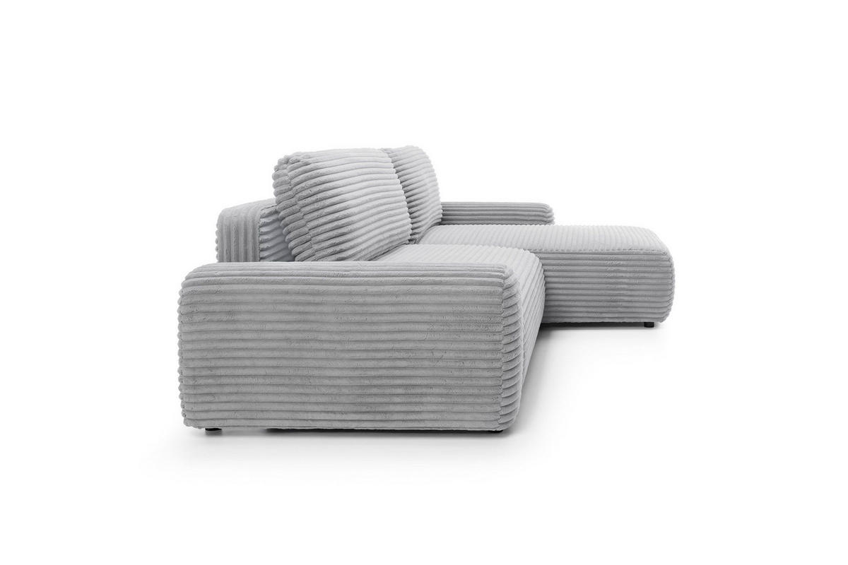 ECKSOFA OSSO Grau Velours-Stoff mit Schlaffunktion - Grau, Holz (264/162cm) - MASSENO