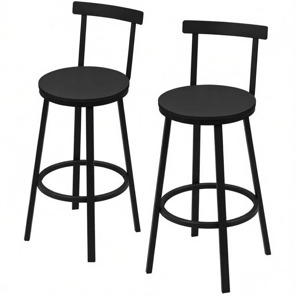HOCKER 2er-Set mit Rückenlehne 51,5 x 51,5 x 89 cm Schwarz - Schwarz, Metall (51.5/89/51.5cm) - Meubliv