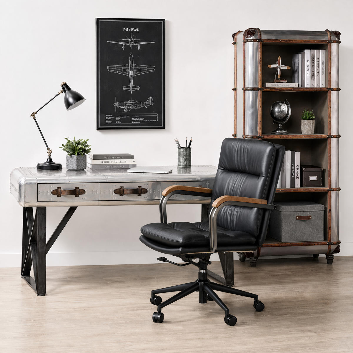 DREHSTUHL DE-41072 mit Eichenarmlehnen und Echtleder Braun - Schwarz, Metall (73/87/59cm) - ComfortXL