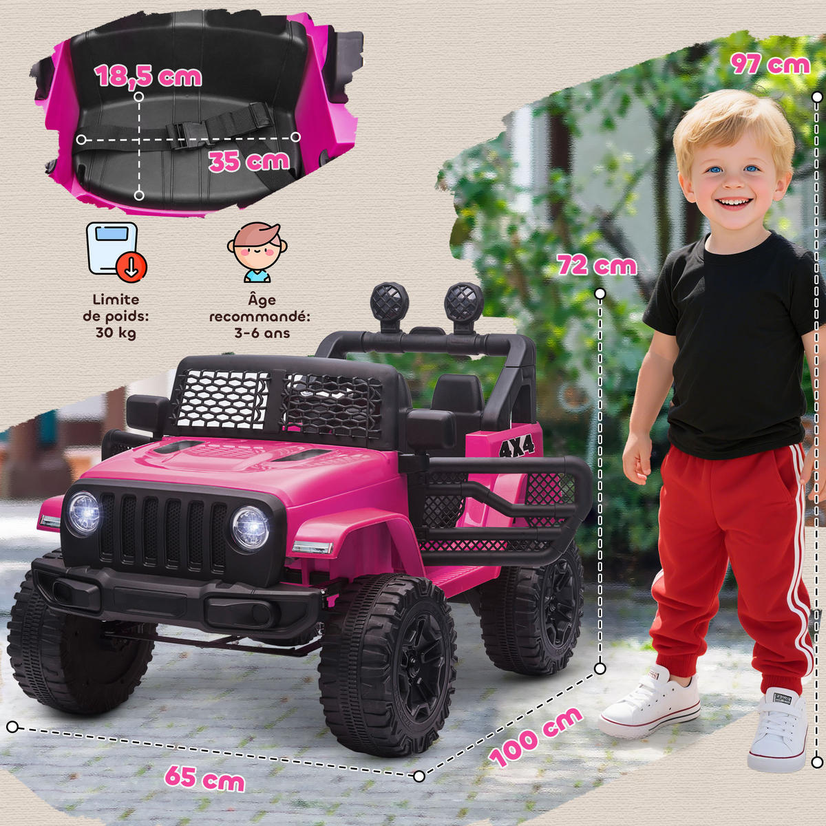 ELEKTRO-KINDERAUTO DE-13082 Heckantrieb Rosa - Pink, Kunststoff (100/65/72cm) - ComfortXL