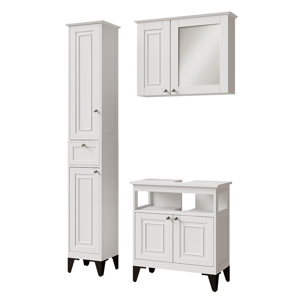 KUPAONSKI SET S VISOKIM ORMAROM Vanity Bijela 3 dijela - bijela, drvni materijal (60/65/30cm) - Vicco