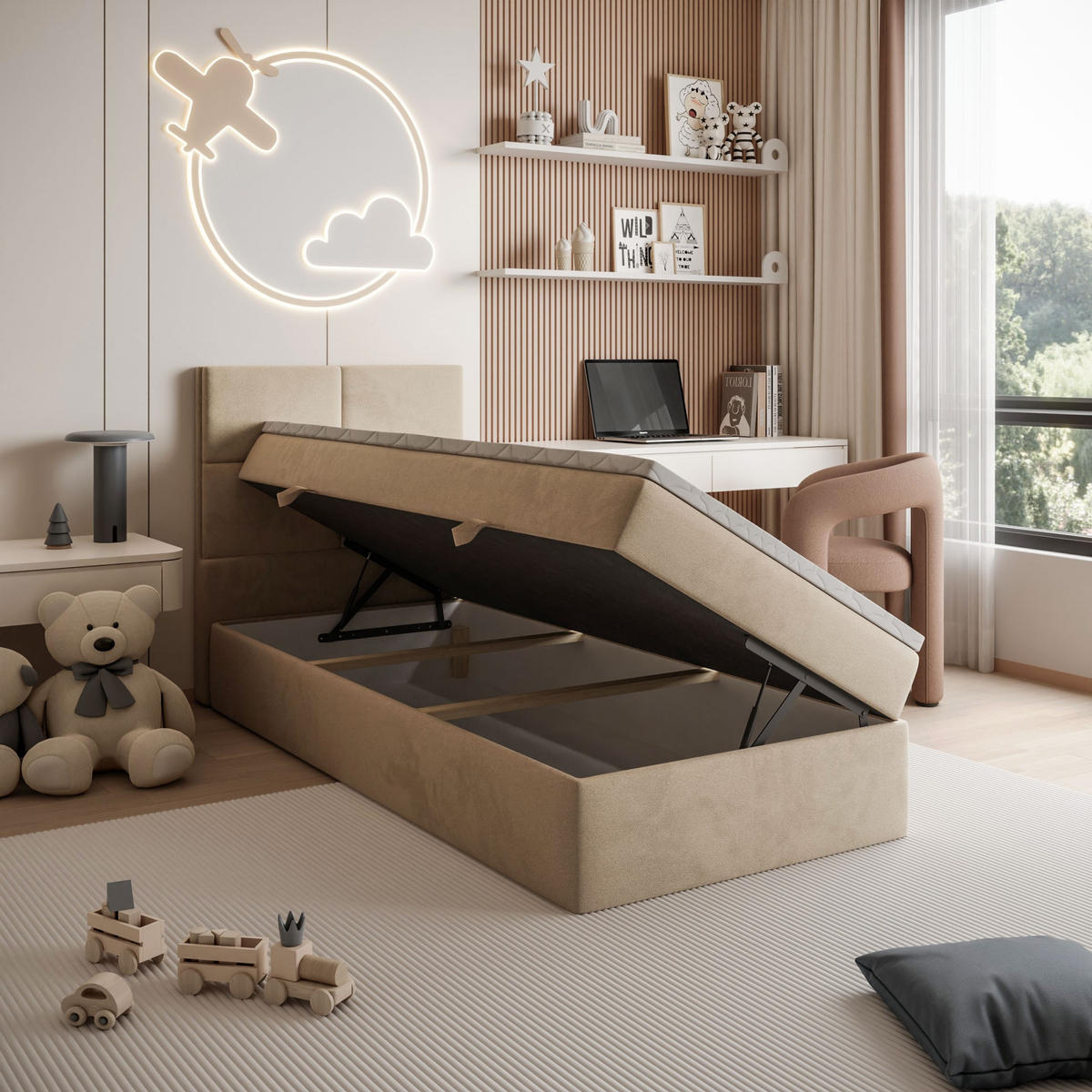 BOXBETT CROSS MINI mit Topper 100x200 cm Royal Velvet 170 - Beige, Textil - Lookway