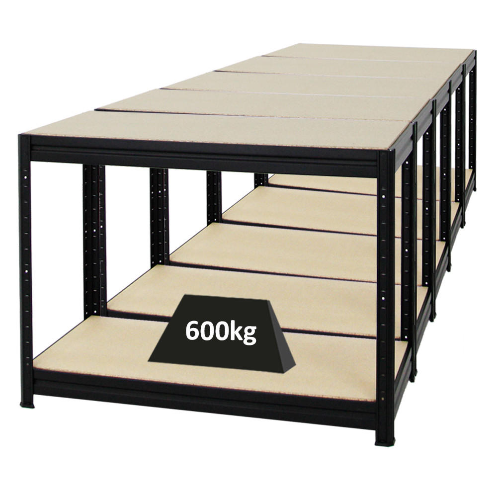 WERKBANK Dino 5er-Set mit 5x höhenverstellbar 90x120x60 cm Traglast 600 kg Schwarz - Schwarz, Metall (600/90/60cm) - PROREGAL
