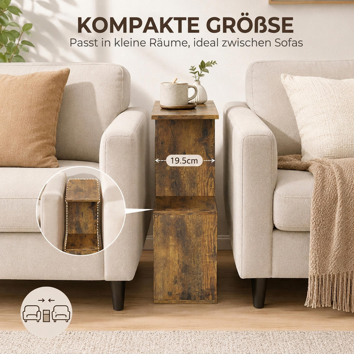 BEISTELLTISCH Spanplatte Rustikal-Braun - Braun, Holzwerkstoff (50/19.5/58cm) - HOMCOM