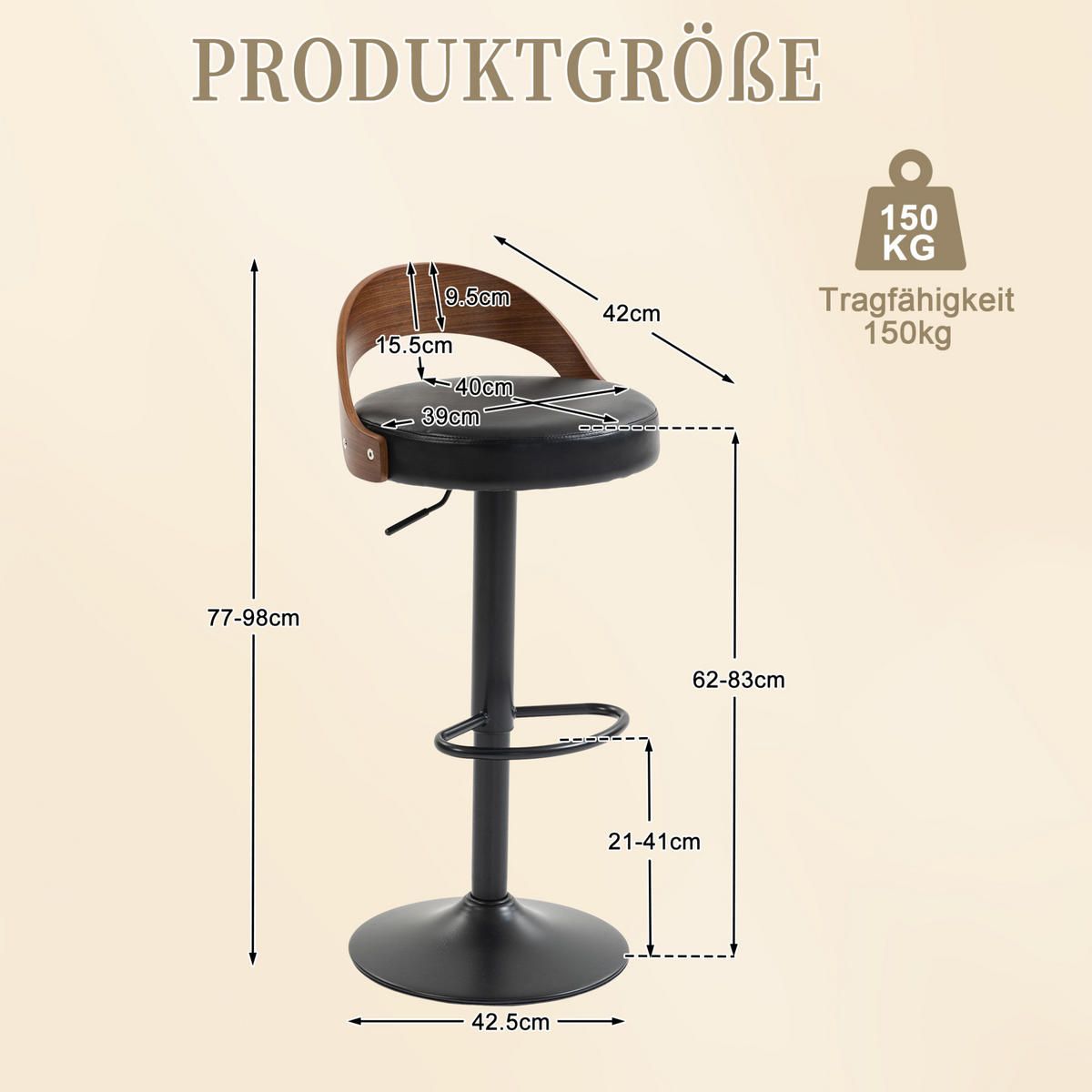 BARHOCKER 2er-Set mit Rückenlehne, 360° drehbar und höhenverstellbar - Schwarz, Kunststoff (42/77/42.5cm) - MIVRAY