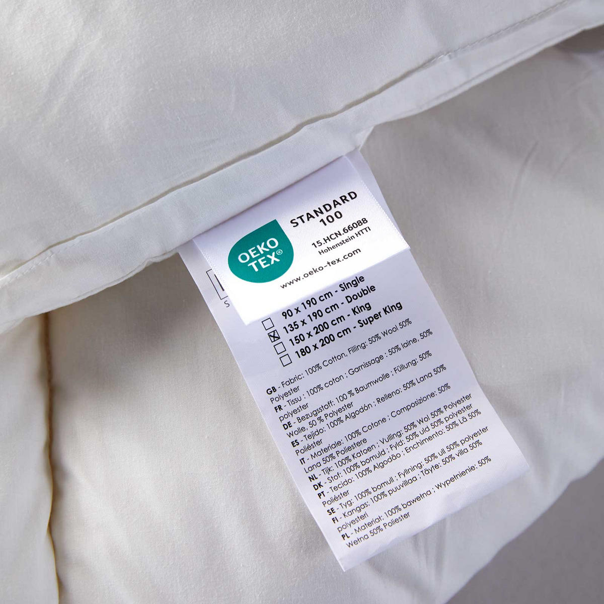 MATRATZENTOPPER 160/200 cm, Schurwolle & Funktionsfaser - Weiß, Textil (160/200cm) - Homescapes