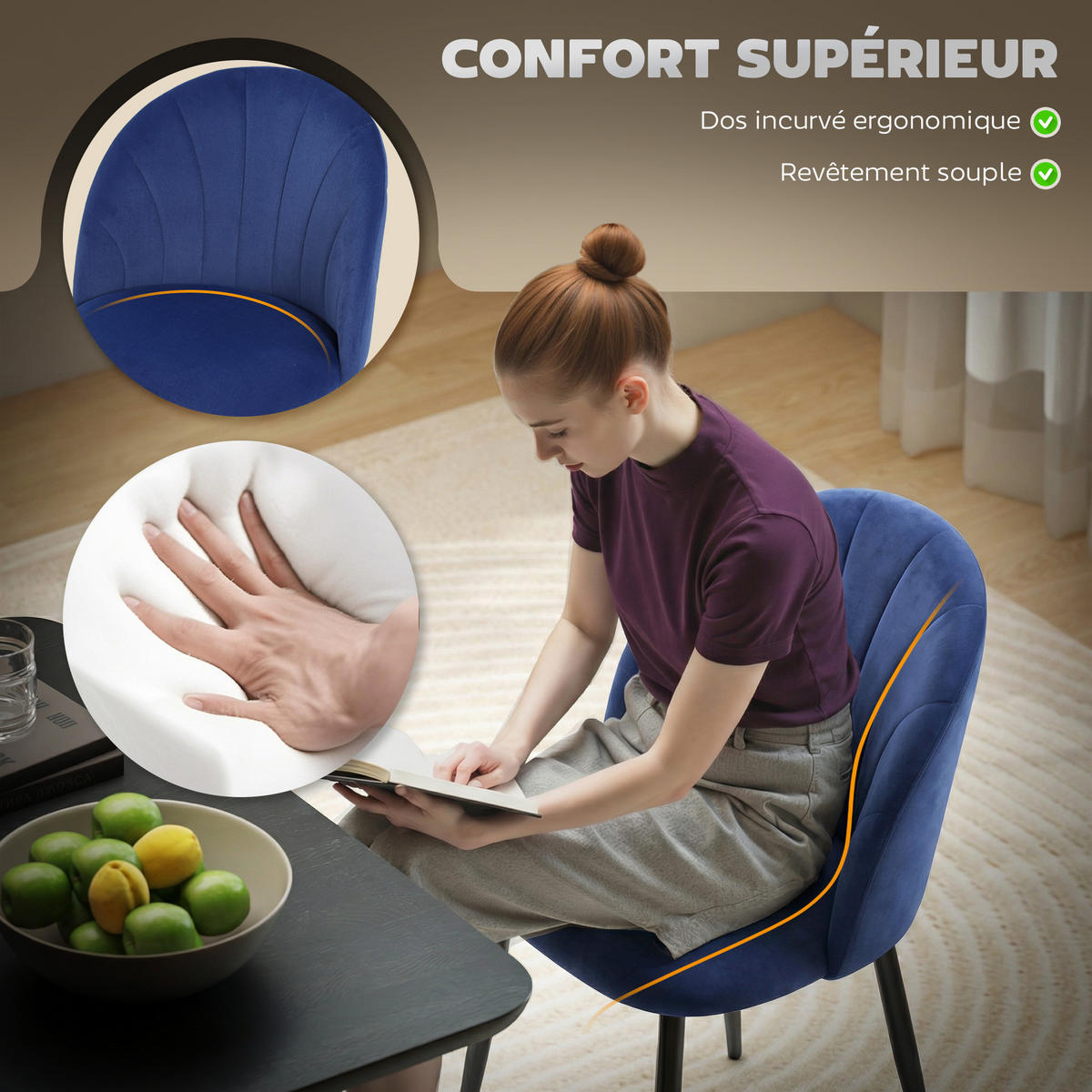 ESSZIMMERSTÜHLE 2er-Set DE-13339 Muscheldesign & Velours Blau - Blau, Metall (55/79/52cm) - ComfortXL