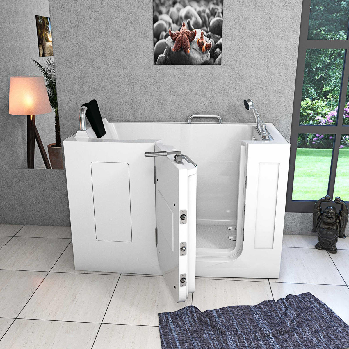 SITZWANNE Whirlpool Wanne mit Tür S07WP-TH-B-L 140x76cm - Weiß, Glas/Kunststoff (76/116/140cm) - AcquaVapore by Sandra Jentho