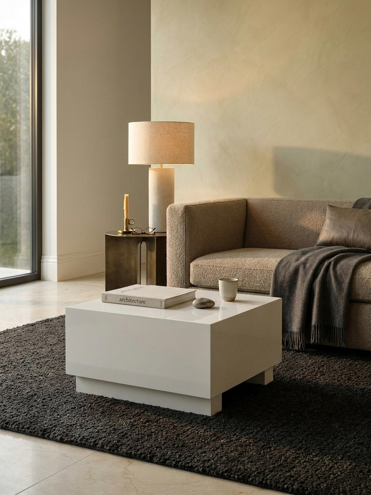 COUCHTISCH in Würfelform, Weiß Hochglanz, 60x60x35 cm, modernes Design - Weiß, Holzwerkstoff (60/60/35cm) - KADIMA DESIGN